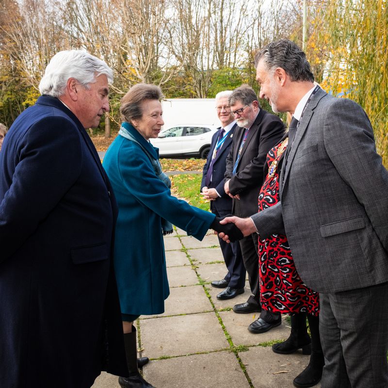 Vice Lord-Lieutenant of East Sussex introduces HRH The Princess Royal to Gary Stevens MD