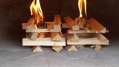 The Jenga-style arrangement of kindling that is so useful when firing up a Valoriani wood-fired oven or pizza oven.