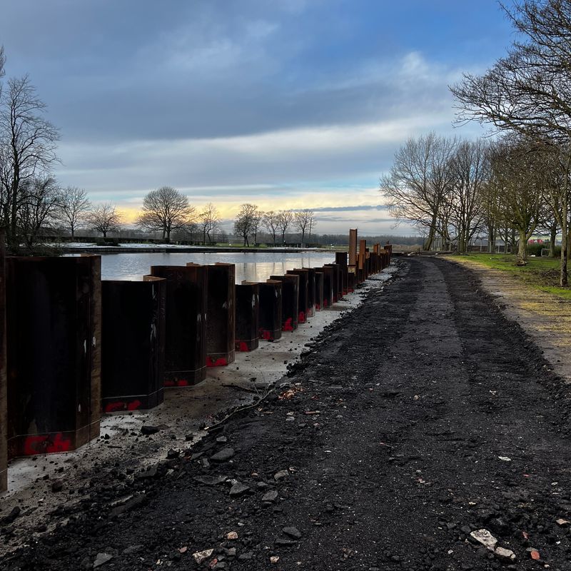 Sheet piling works undertaken by Sheet Piling (UK) Ltd, in Pontefract Park, Yorkshire.
