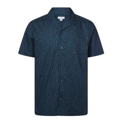 Wallsend Mens Short Sleeve Shirt - Deep Teal Print
