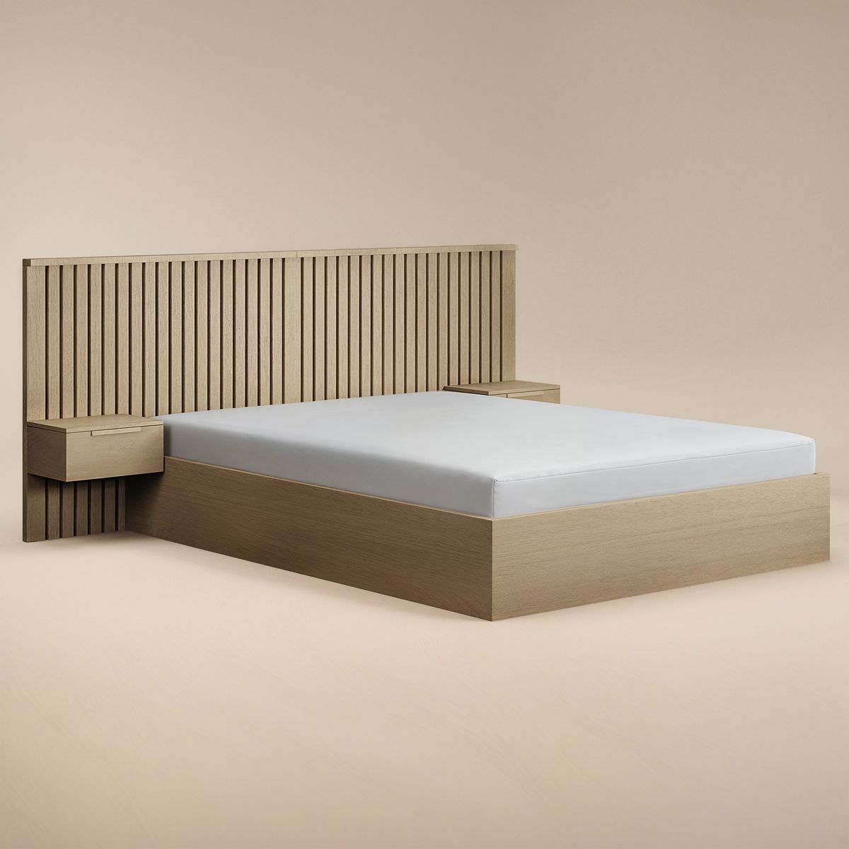 Solace+Co Taylor Hotel Ottoman Bed with Side Tables Light Wood