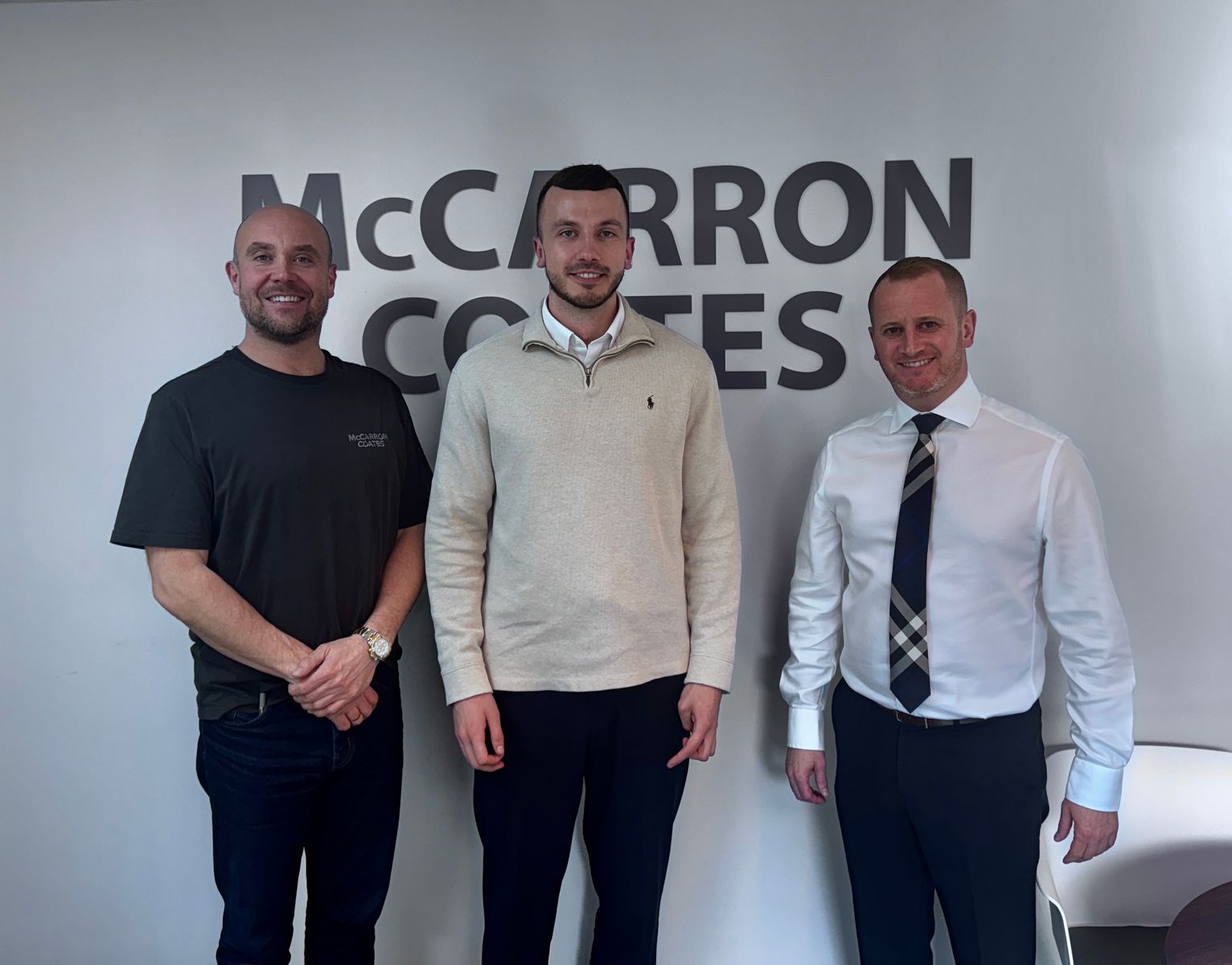 Paul Coates and Ian McCarron, two of the directors of McCarron Coates, welcome new employee, Morgan Bryant.  