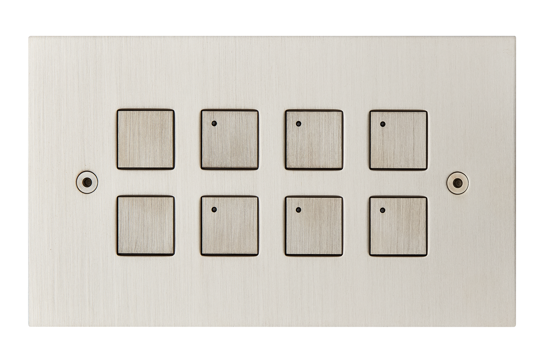 8 gang horizontal, 6 buttons with LEDs, satin nickel finish