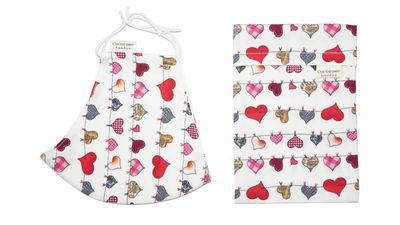 Heart Bunting White cotton fitted face mask from Cocorose London