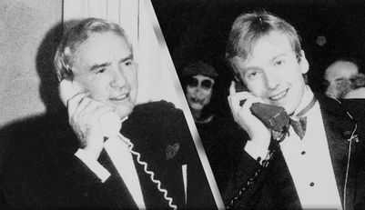 Michael & Sir Ernest Harrison Making First UK Mobile Call.jpg