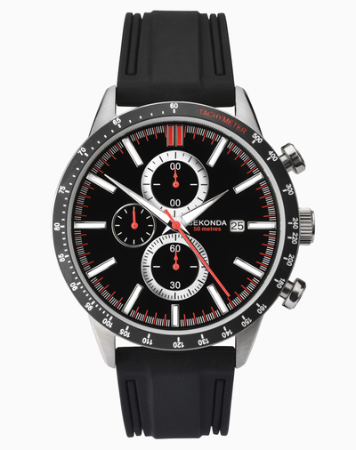 Sekonda Men's Watch | Silver Case & Rubber Strap with Black Dial | 1594