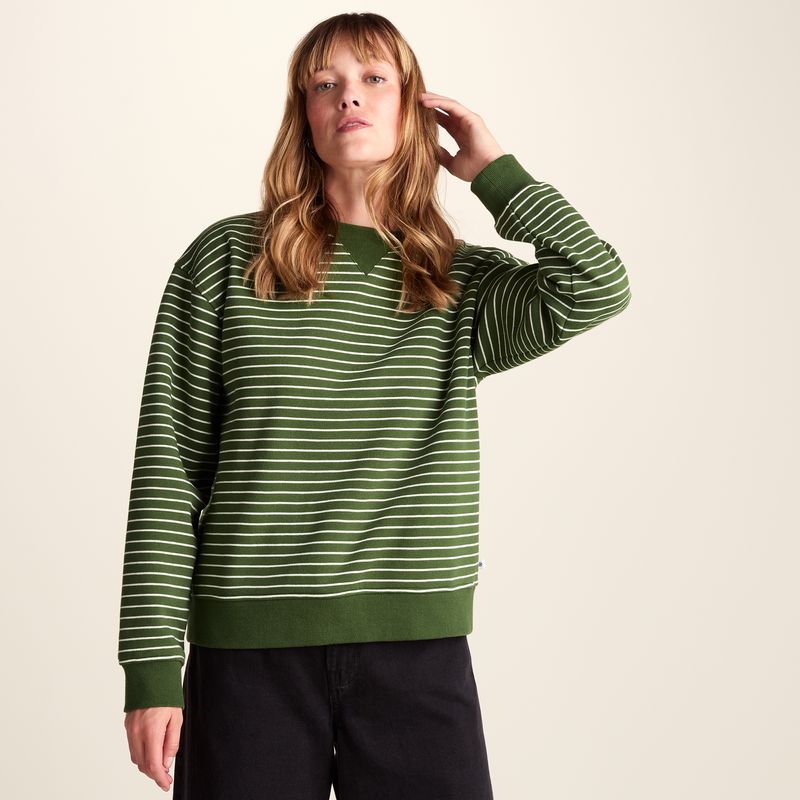 Joyce Womens Supersoft Crew Neck Striped Sweatshirt - Olive Green Stripe