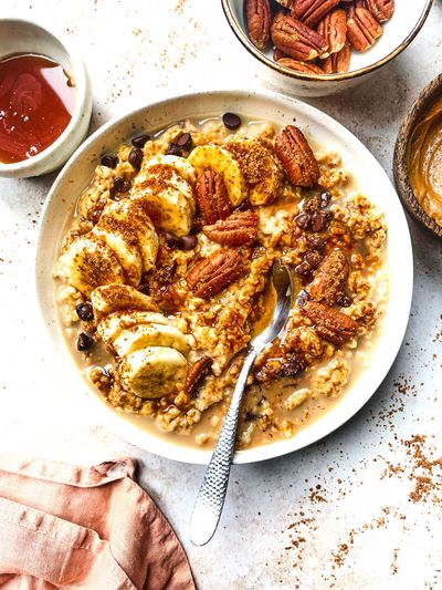 Banana, Walnut & Chocolate Porridge With Nutty Drizzle
