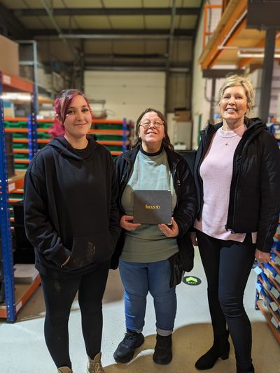 From left to right: Apprentice team leader, Anni; Assembly and Warehouse Manager, Val; Dr Vanessa Brady