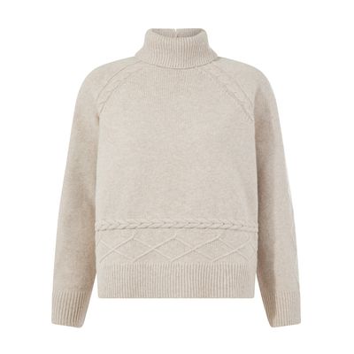 Serena Womens Cable Knit Roll Neck Jumper - Light Beige Melange