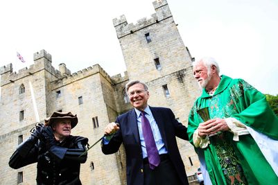 Dr Stuart Madnick (centre) at a medieval event at Langley Castle
