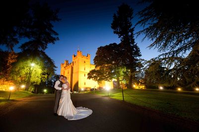 Bridal couple at Langley Castle Hotel