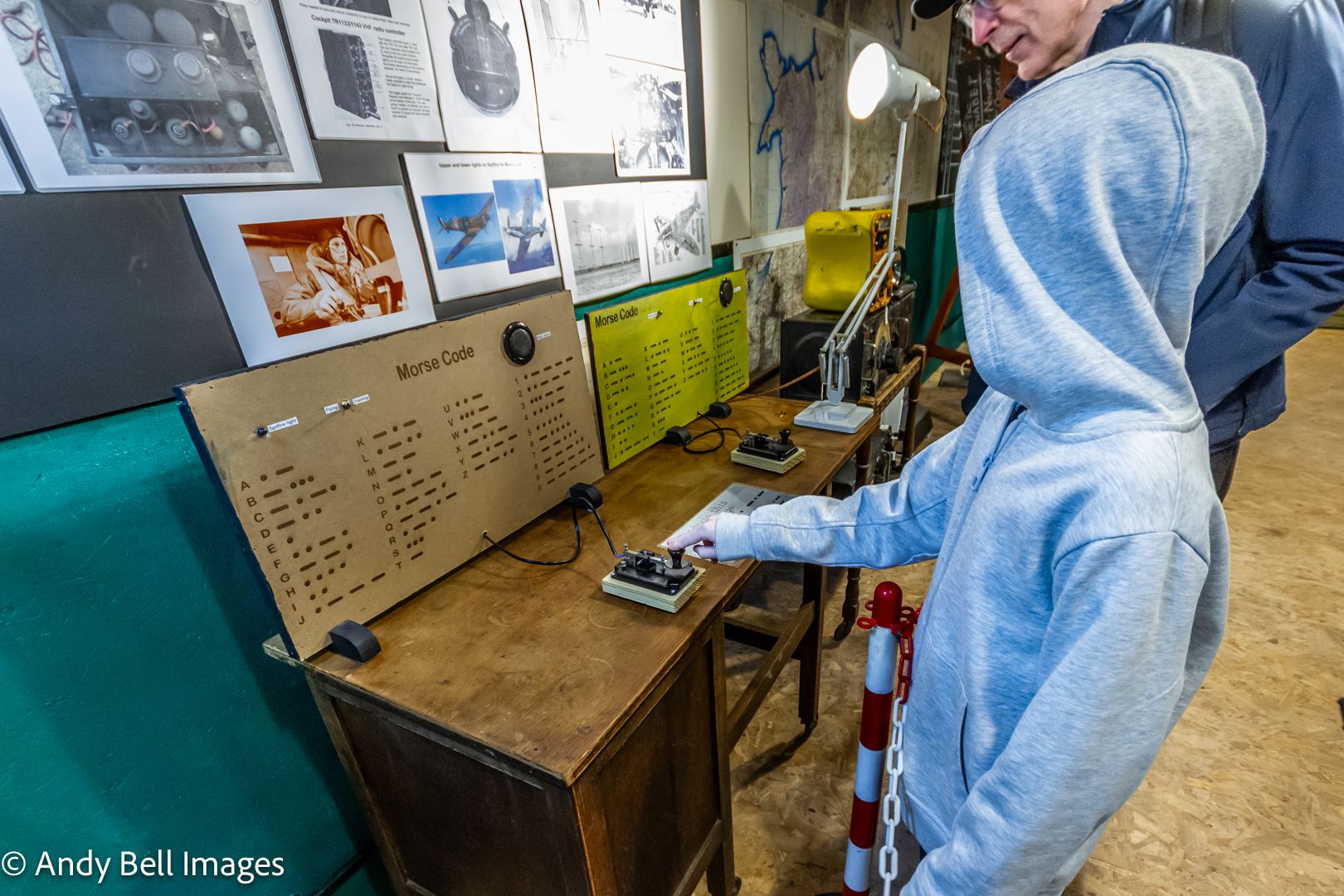 Child mastering Morse Code at The Spitfire Visitor Centre Hangar 42, Blackpool
