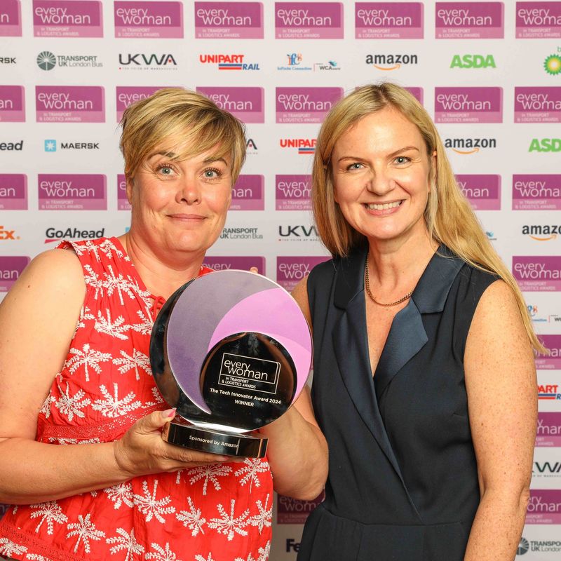 HIGH RES: Rebecca Hall, MD of HH Driveright, receiving the Tech Innovator Award at the everywoman in Transport & Logistics Awards 2024.