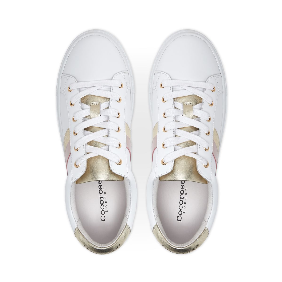 Hoxton Stripes Pink and Gold Leather Low-Top Trainers