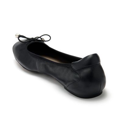 Barnes with a Bow Black Leather Fold Up Ballet Flats from Cocorose London