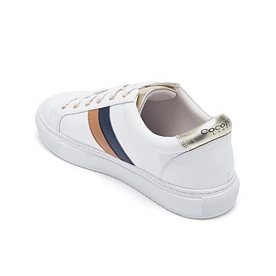 Hoxton Stripes Navy and Tan Leather Trainers from Cocorose London