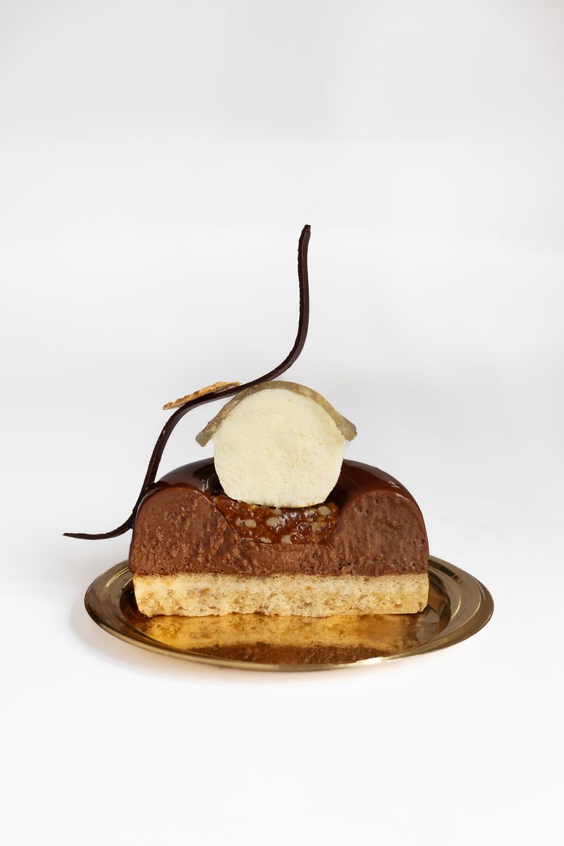 Sunflower Chocolate Mousse, French Sable Breton, With A Coconut, Lime And Lemongrass Mousseline