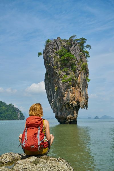 Backpacker in a James Bond location in Thailand, Asia.
