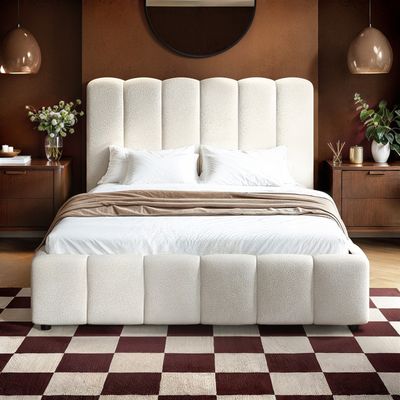Solace+Co Emilie Ribbed Ottoman Bed Cream Boucle