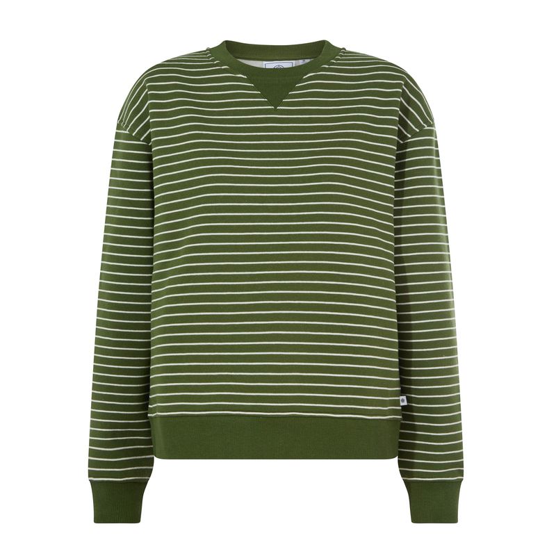 Joyce Womens Supersoft Crew Neck Striped Sweatshirt - Olive Green Stripe
