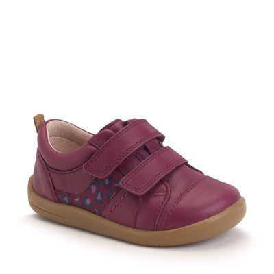 Maze Red plum leather/leopard nubuck rip-tape girls first walking shoes