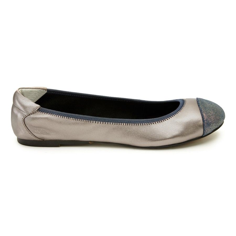 Harrow pewter ballerinas with sparkly blue toe-cap