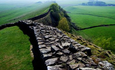 Hadrian's Wall stretching across the Northumberland landscape