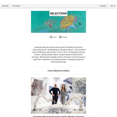 Screencapture of Selections Arts newsletter