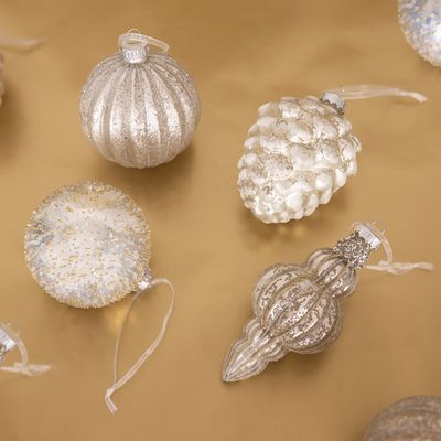 12 Piece Champagne Gold Coloured Glass Bauble Collection