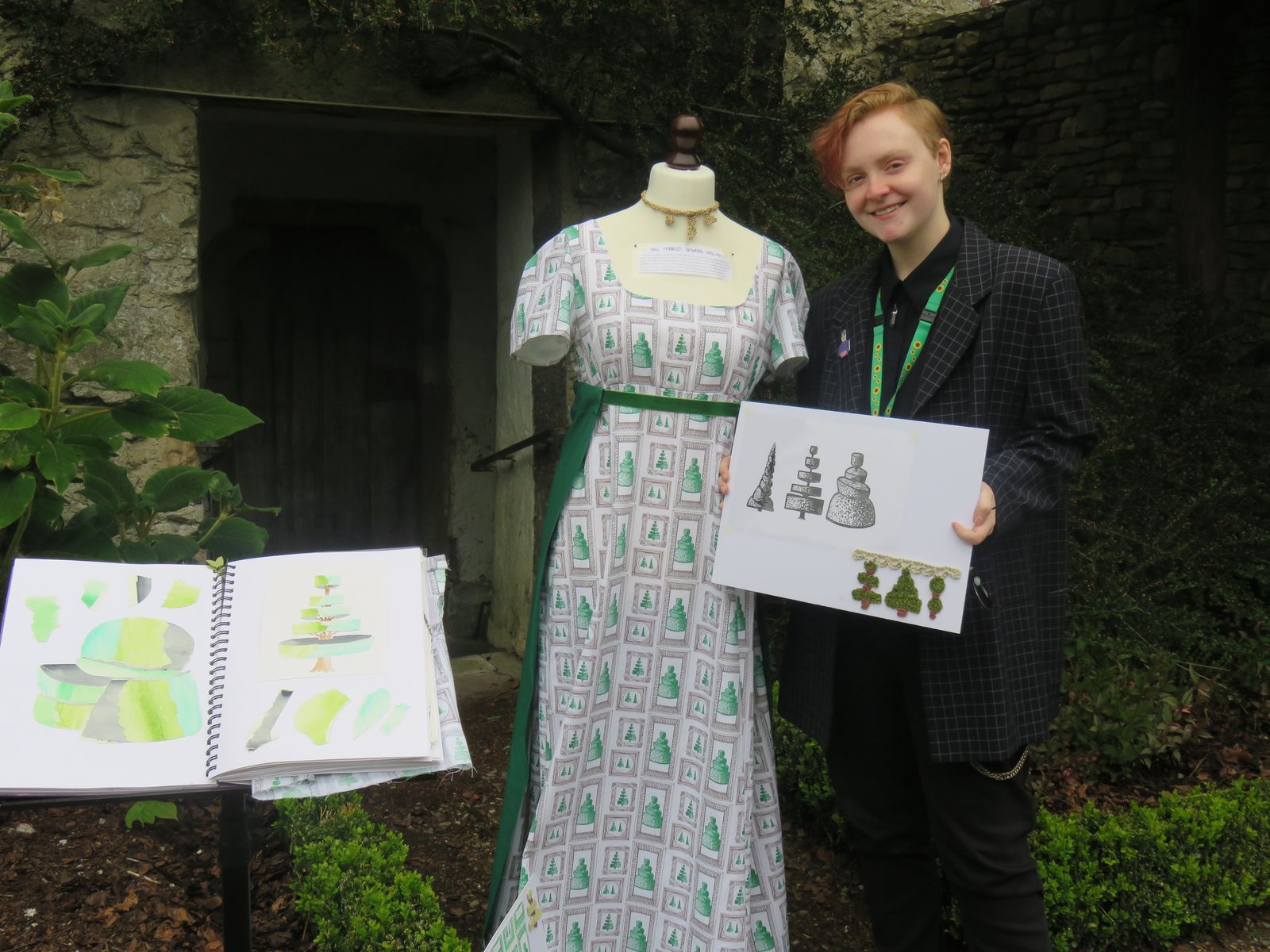 The topiary inspired dress designed by Hex Gregson (pictured), a student at UCLan in Preston.