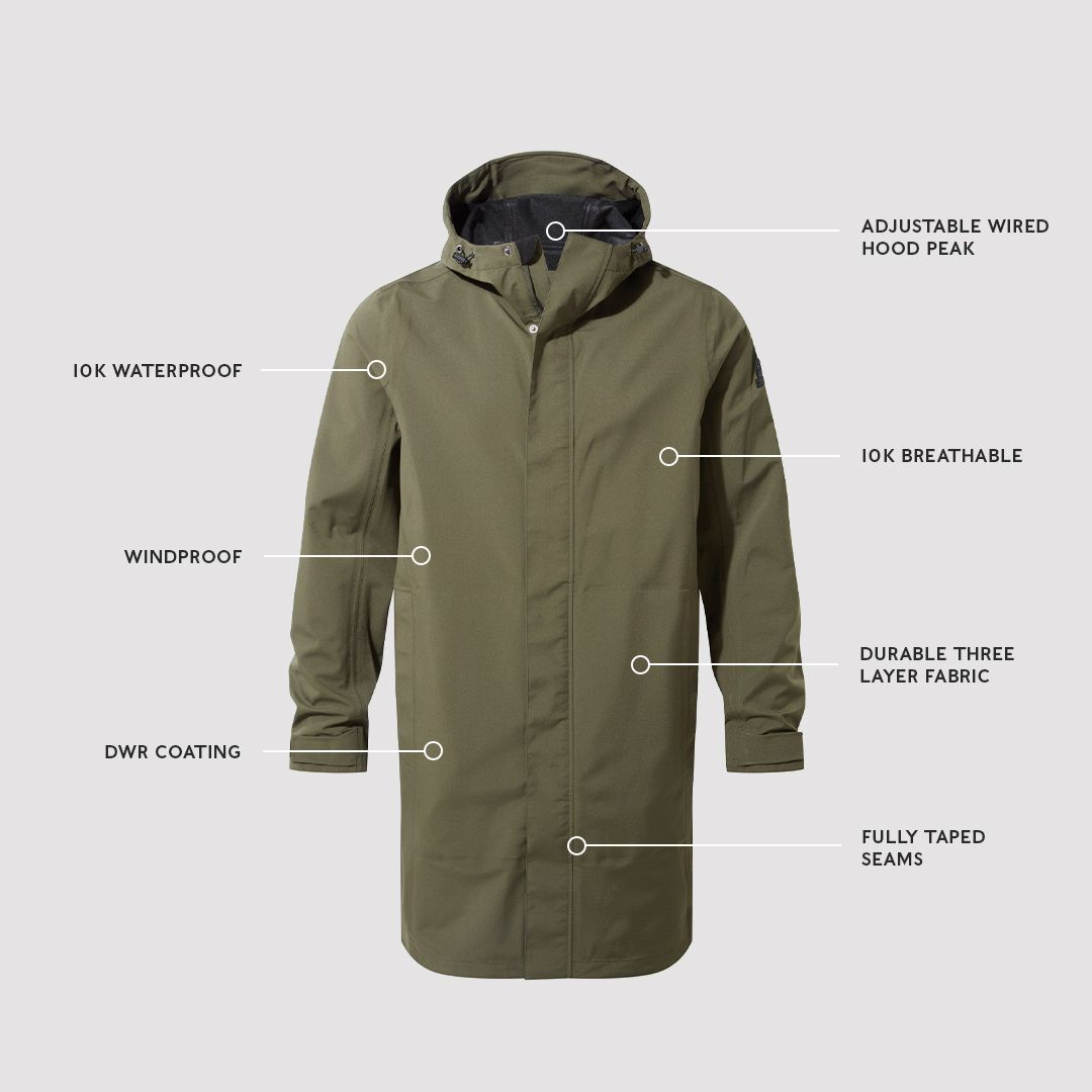 Glenton Men's Long Waterproof Jacket - Moss Green