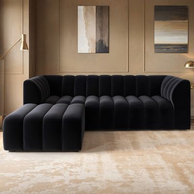 Solace+Co Halle 3 Seater Sofa with Footstool Velvet - Black